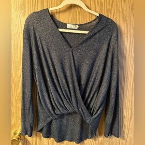 Charcoal Gray Wrap V-Neck Long Sleeve Blouse